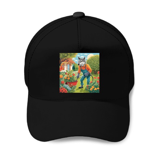 The Lone Wolf Tends His Garden Baseball Caps