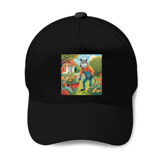 The Lone Wolf Tends His Garden Baseball Caps