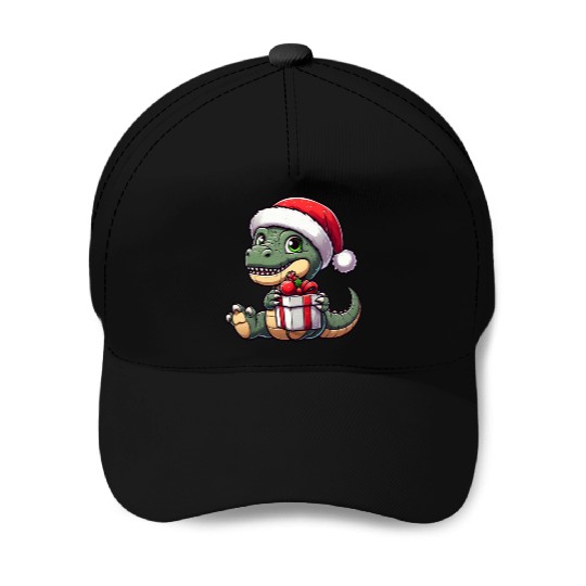 Christmas T-Rex Balancing Santa Dino Baseball Caps