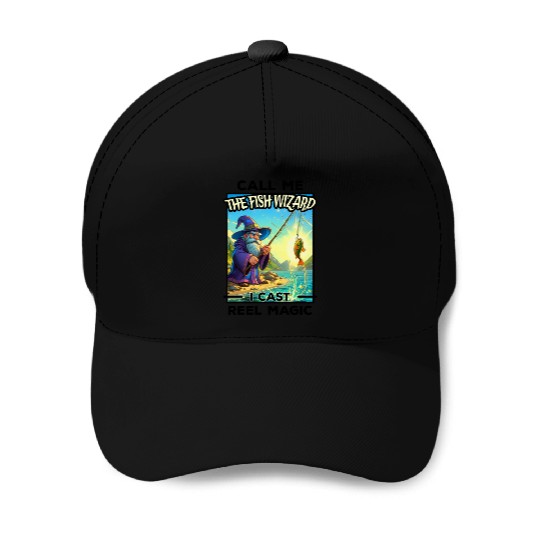 Fantasy Fishing Wizard - Reel Magic Baseball Caps