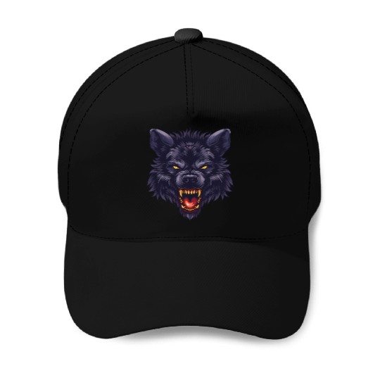 dark wolf face Baseball Caps