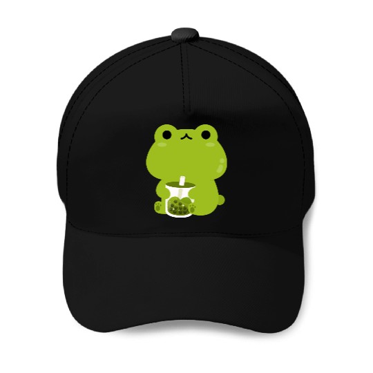 Green Boba Frog Baseball Caps