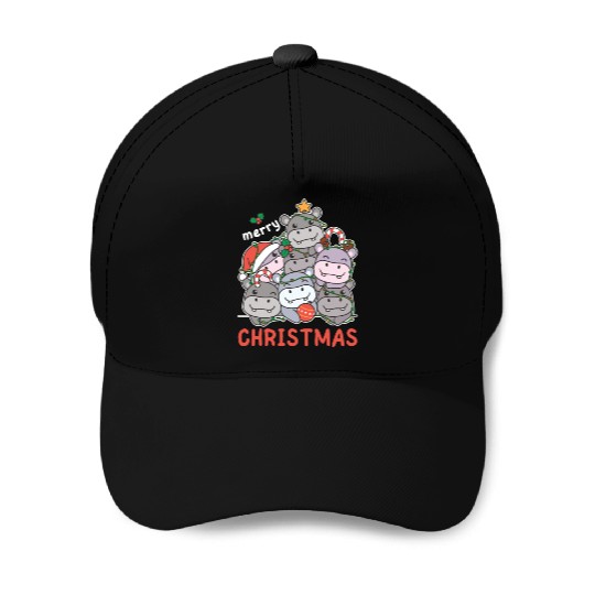 Hippo Christmas Tree Merry Christmas Baseball Caps