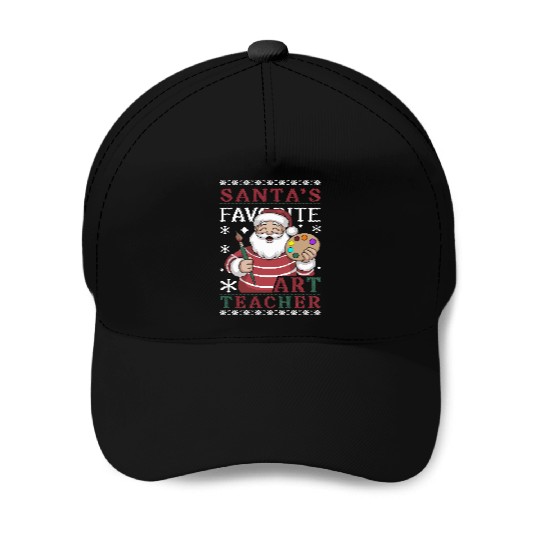 Santa's Favorite Art Teacher Baseball Caps