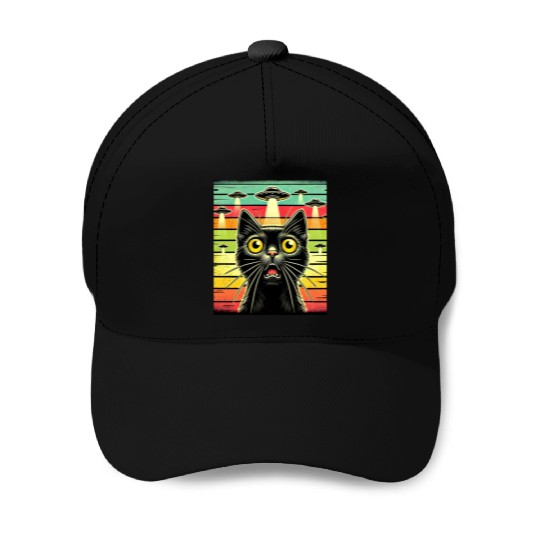 Fun Cat sunset Galaxy Cat Spaceship Alien Cat UFOs Baseball Caps
