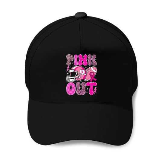 Pink Out Breast Cancer Football Mom Girls Women Baseball Caps