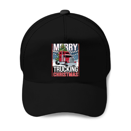 Merry Trucking Christmas Festive Semi-Truck Card Baseball Caps