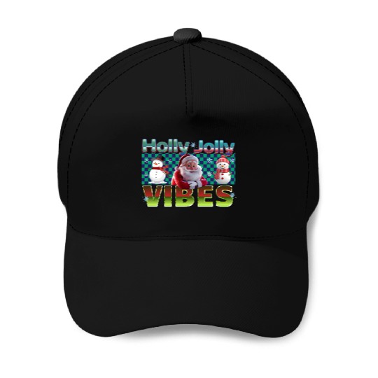 Holly Jolly Vibes Christmas Design Baseball Caps