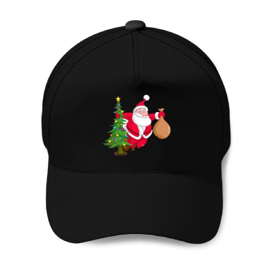 santa with christmas tree Baseball Caps