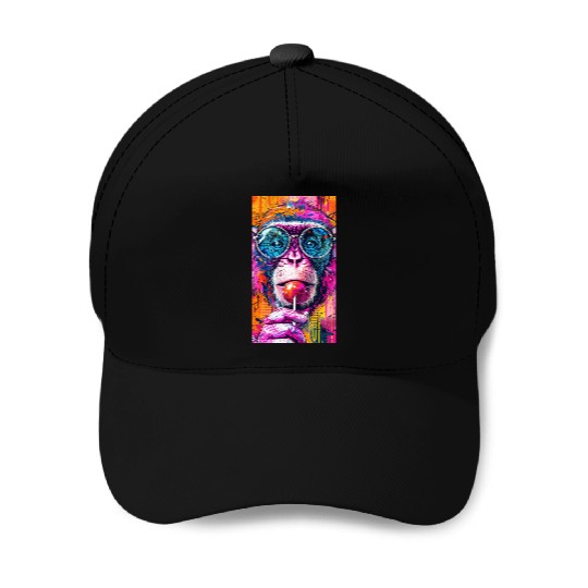 Digital Art Monkey With Lollipop Graffiti Elements Baseball Caps