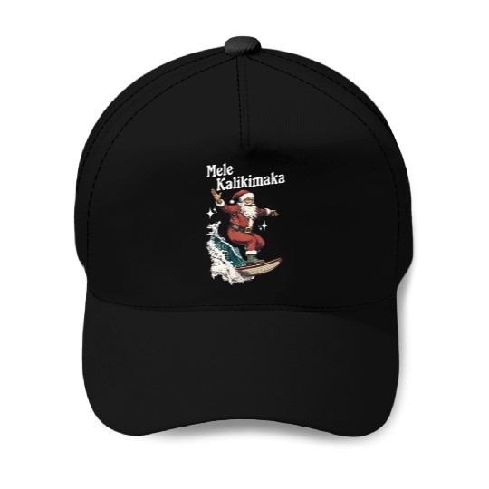 Mele Kalikimaka Hawaiian Christmas Surfing Santa Baseball Caps