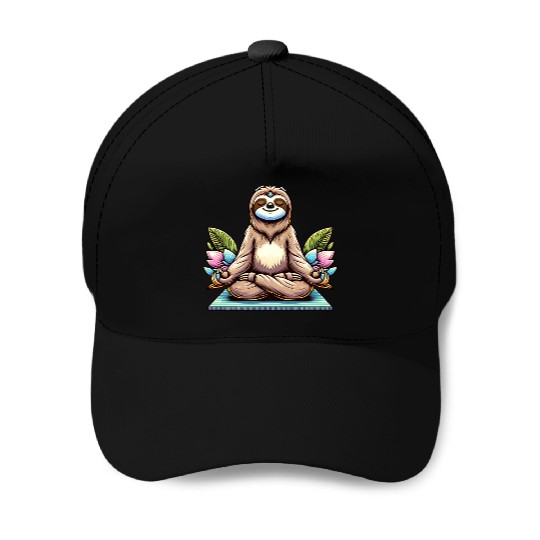 Meditative Sloth with Lotus Flowers Tranquility Baseball Caps