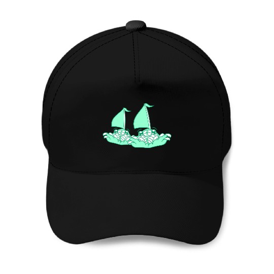 Two Sailing Ships Faces Cartoon Team Competition Baseball Caps