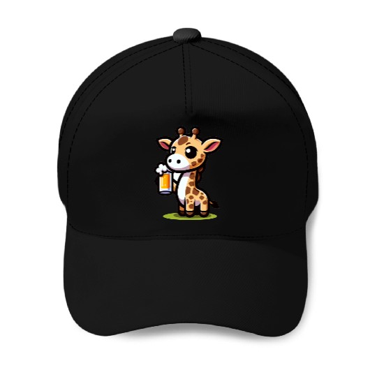 Cute Giraffe Drinking Beer Baseball Caps