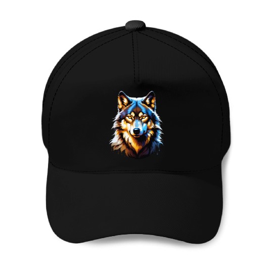 Isolated Lone Wolf Head Ink Design Baseball Caps