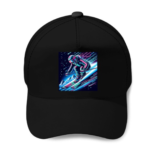 Neon Night Skiing Adventure Design Baseball Caps