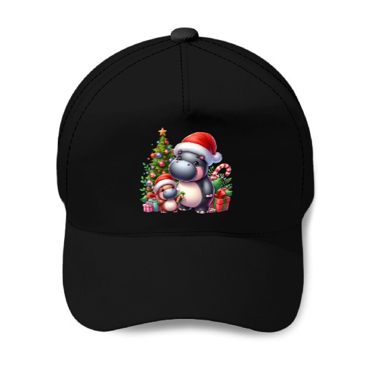 Christmas Hippo Baseball Caps