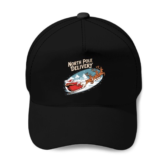 North Pole Delivery with Santa and Reindeer Baseball Caps