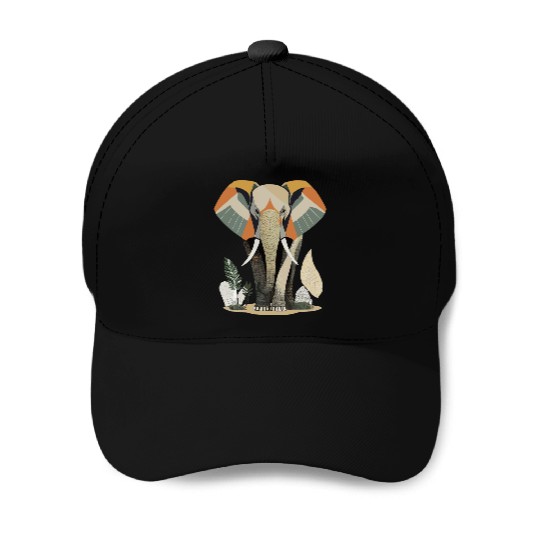 Geometric Elephant Nature Scene Baseball Caps