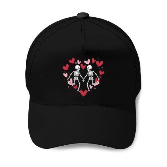 Coquette Valentine Dancing Skeleton Baseball Caps
