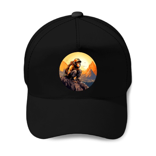 Monkey hiking / mountaineering monkey Baseball Caps