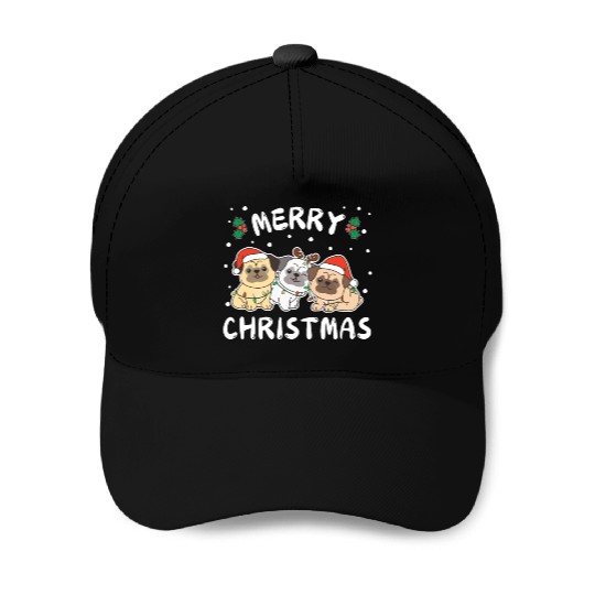 Merry Christmas Cute Pug Festive Lights Pug Baseball Caps