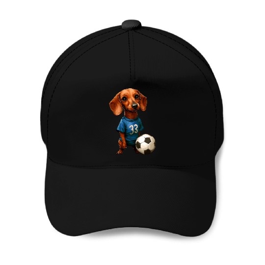 Soccer dachshund blue Baseball Caps