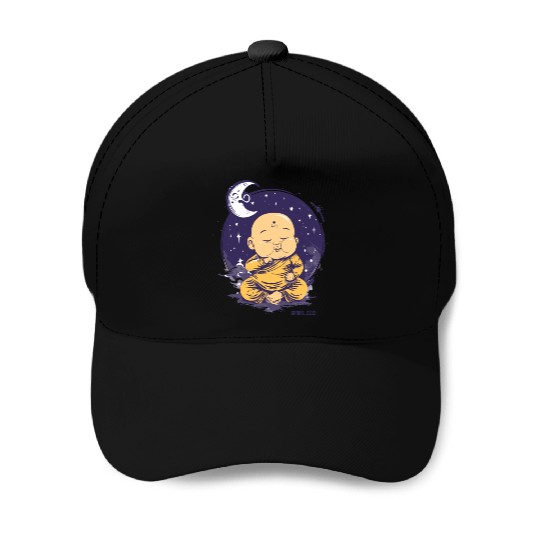 Sleepy Baby Buddha with Moon and Stars Baseball Caps