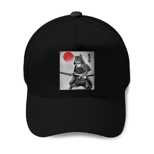 Kawaii Japanese Samurai Cat Vintage Japanese Cat Baseball Caps