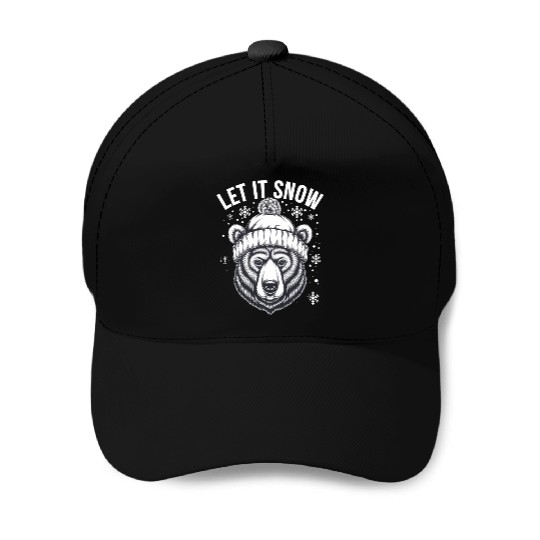 Let It Snow Bear Baseball Caps, Winter Bear Graphic Baseball Caps,