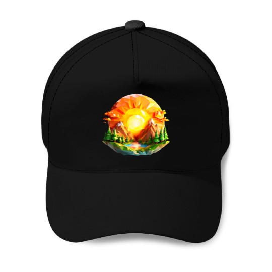 Vibrant Geometric Sunrise Landscape – Nature-Inspi Baseball Caps