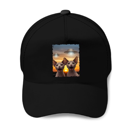 Cat Selfie UFO Valentines BFF Friends Funny Sphynx Baseball Caps