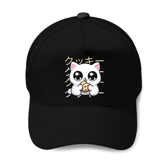Cute Cat Japanese Kawaii Anime Cat with Cookie Baseball Caps