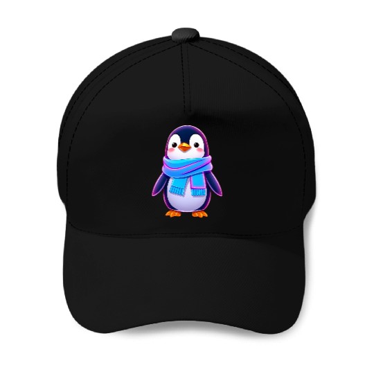 Penguin in Scarf Baseball Caps