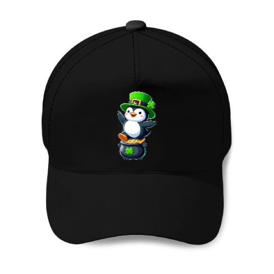 St. Patrick's Day penguin top hat clover Baseball Caps