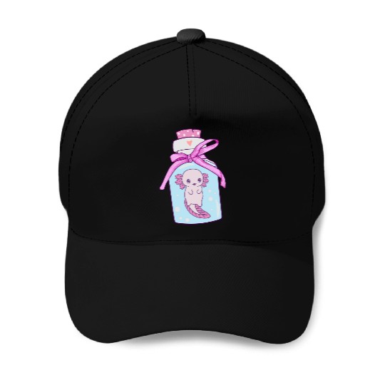 Funny Axolotl in a Bottle Baseball Caps