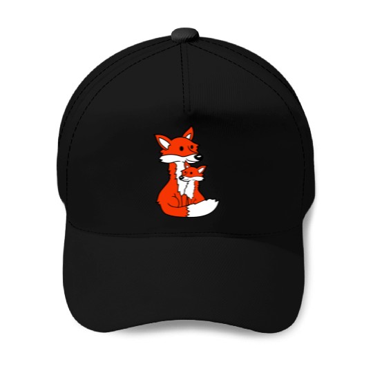 2 Foxes Mother Red Fox Small Child Father Mother Baseball Caps