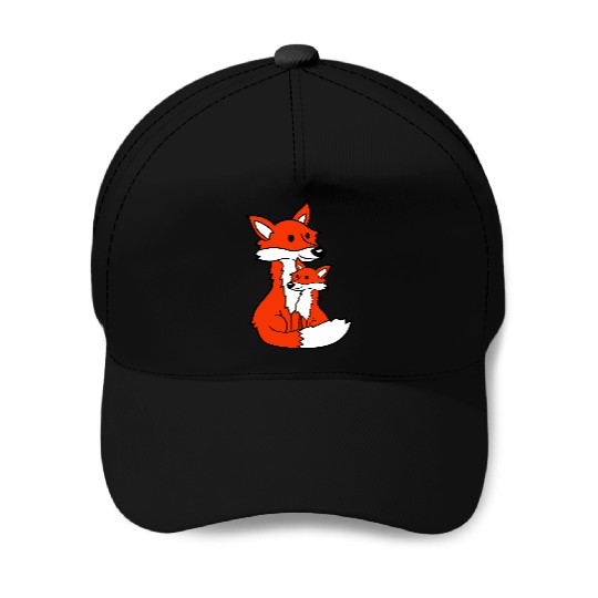 2 Foxes Mother Red Fox Small Child Father Mother Baseball Caps