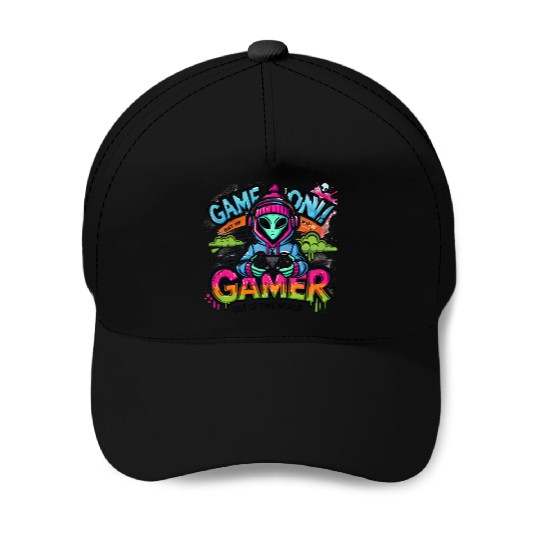 Alien Gamer" - Sci-Fi Gaming Design Baseball Caps