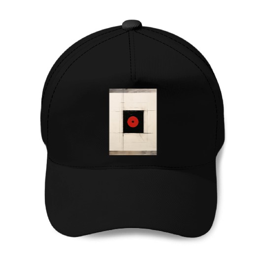Red circle in a black square. Modern art Baseball Caps