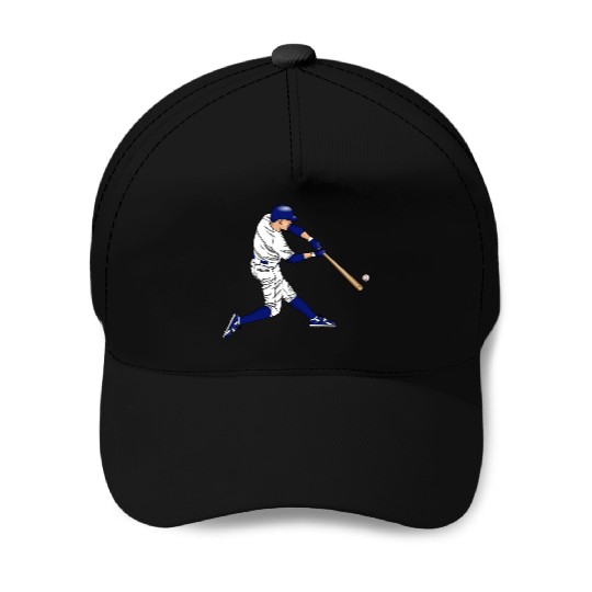 baseball player hitting ball with bat Baseball Caps