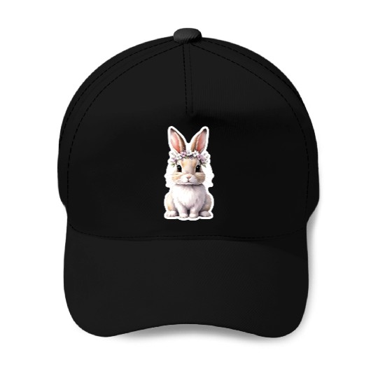 rabbit with flower Baseball Caps
