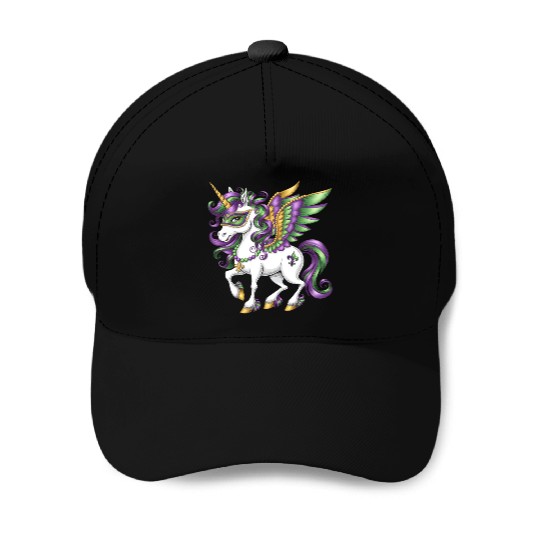 Happy Mardi Gras Unicorn Mask New Orleans Girls Baseball Caps