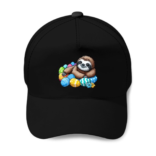 Cute Sloth Easter Egg Cartoon Chilling Baseball Caps