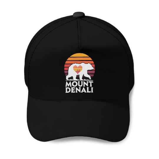 Retro Mount Denali Bear Sunset Art Baseball Caps
