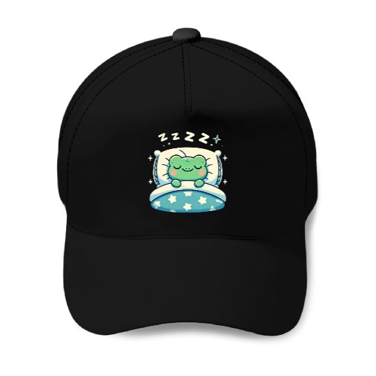 Frog Sleeping In Bed At Night Time Baseball Caps