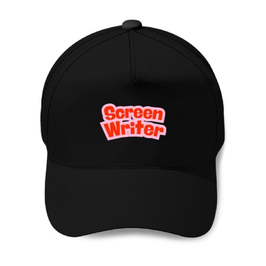 Screen Writer Red Text with Pink Border Baseball Caps