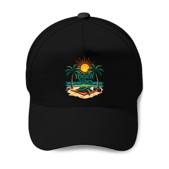 Beach Vibes Turtle Baseball Caps