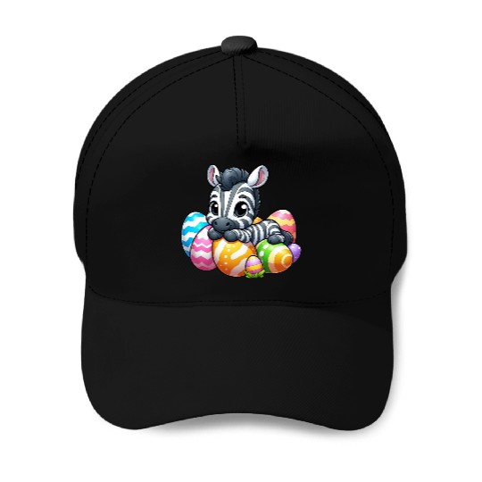 Cute Easter Zebra with Egg Cartoon Baseball Caps