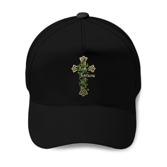 Celtic Cross Faith & Fortune Shamrock Design Baseball Caps